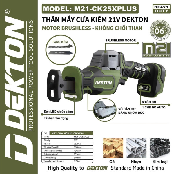 Thân Máy Cưa Kiếm Pin 21V DEKTON M21-CK25PLUS