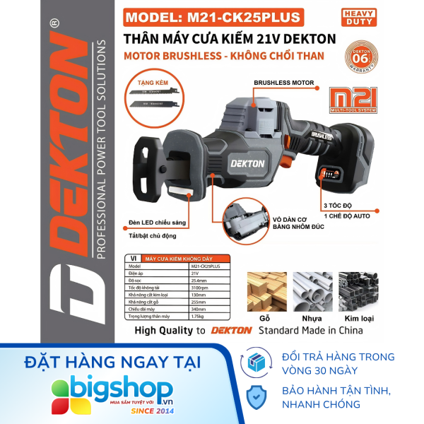 Máy cưa kiếm pin 21V DEKTON M21-CK25PLUS