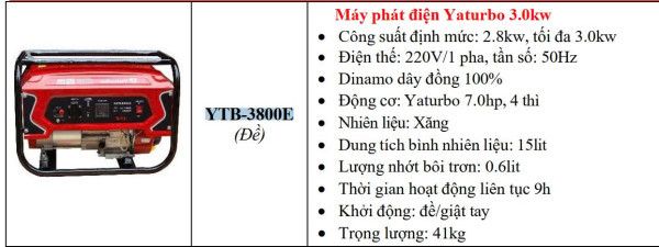 Máy phát điện Yaturbo 3.0kW YTB-3800E (Có Đề)