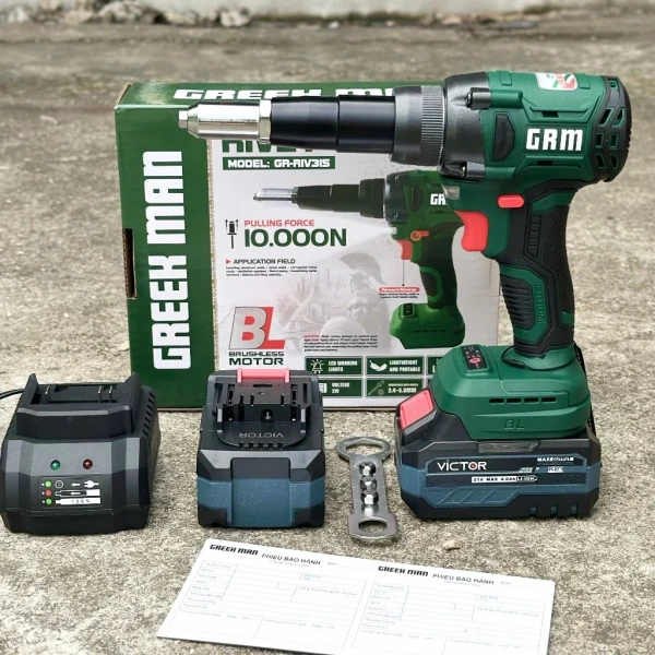 Máy rút đinh rive Greek Man GR-RIV315 không chổi than 21V – Lực rút 10.000N