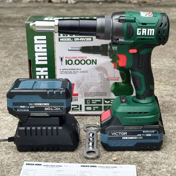 Máy rút đinh rive Greek Man GR-RIV315 không chổi than 21V – Lực rút 10.000N