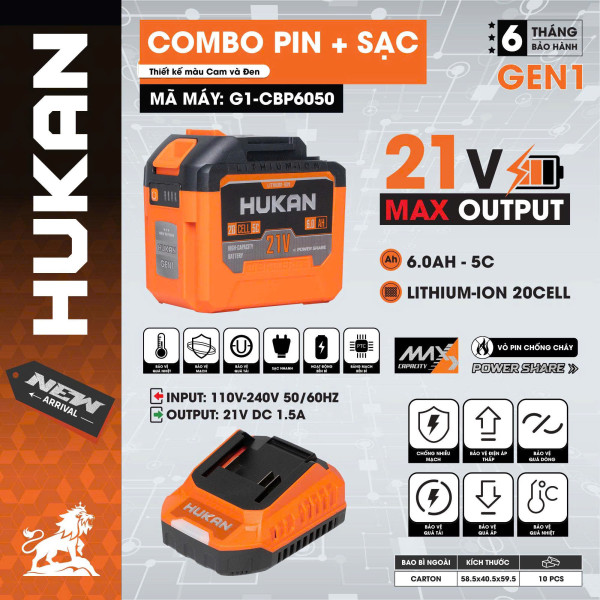 COMBO Pin 20Cells 6.0 + Sạc 1.5Ah G1-CBP6050 HUKAN