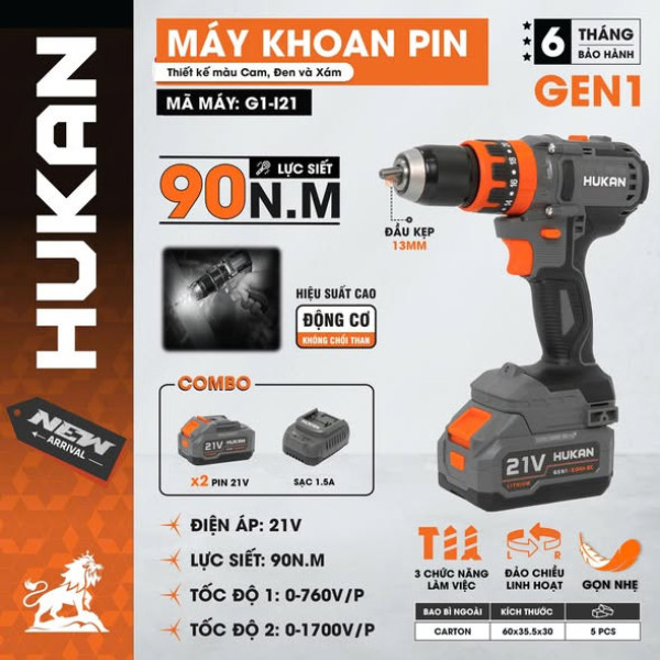 Máy khoan pin HUKAN G1-I21 – 90N.m,