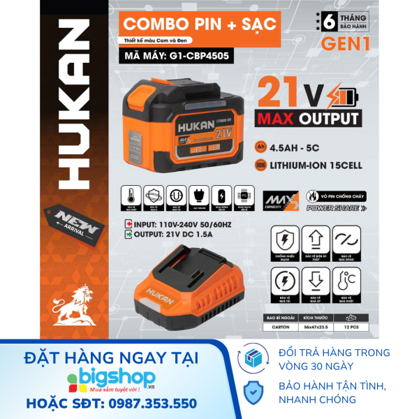Bộ pin 4.5Ah 15Cells + 1 sạc 1.5Ah HUKAN G1-CBP4505