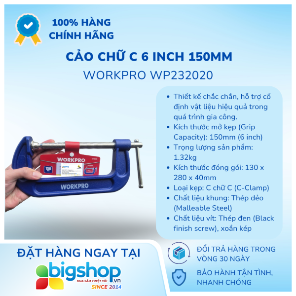 Cảo chữ C 6 inch 150mm WORKPRO WP232020