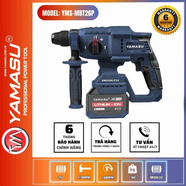 Máy Khoan Bê Tông Pin Yamasu YMS-MBT26P 3 Chức Năng