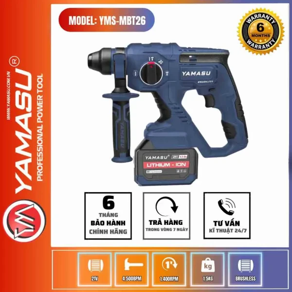 Máy Khoan Bê Tông Yamasu YMS-MBT26 3 Chức Năng Pin 21V