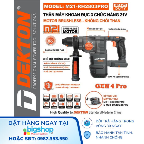 Máy Khoan Đục 3 Chức Năng DEKTON M21-RH2803PRO – 21V, Brushless