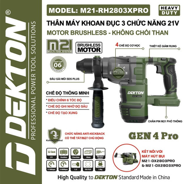 Máy Khoan Đục 3 Chức Năng DEKTON M21-RH2803XPRO – 21V, Brushless
