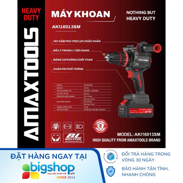 Máy khoan động lực dùng pin AMAXTOOLS AKI16013SM (Thân máy)