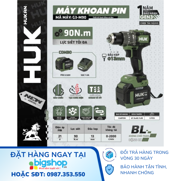 Máy Khoan Pin 3 Chức Năng 13mm HUKAN G3-M90 (Gen 3) – 21V