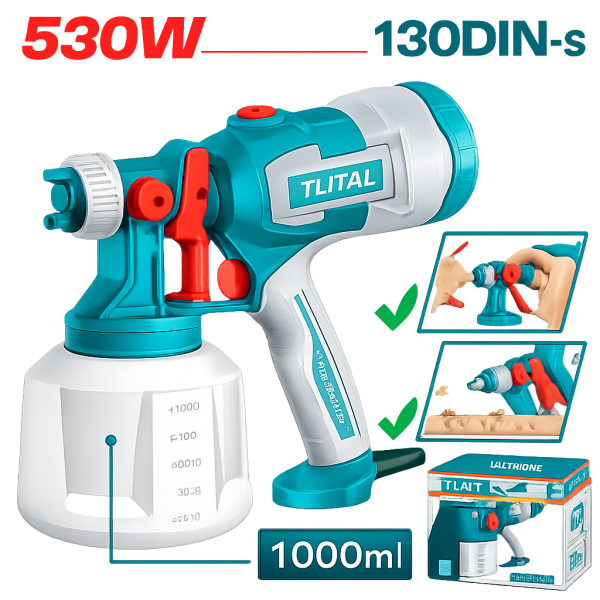 Máy phun sơn TOTAL TT4506 530W – Bình 1000ml – Chính hãng