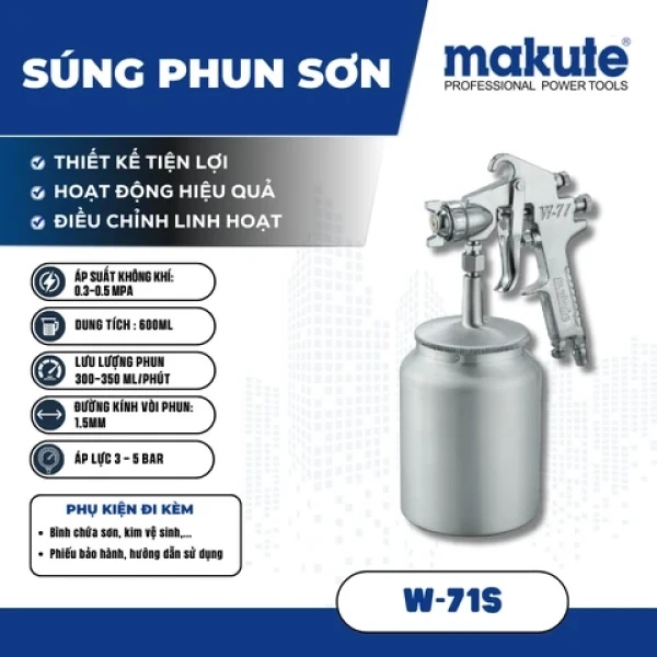 Bình, súng phun sơn MAKUTE W-71S, 600ml