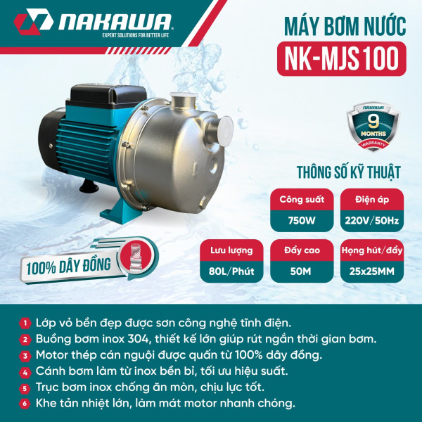 Máy bơm nước chân không NAKAWA NK-MJS100