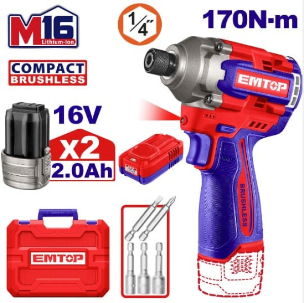 Máy Siết Bu Lông Dùng Pin EMTOP 16.8V – Lực Siết 170Nm –ECIRL16178