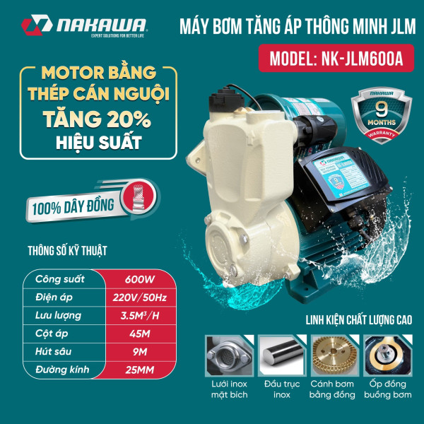 Máy bơm tăng áp thông minh NK-JLM600A