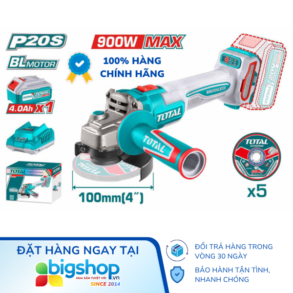 Máy mài góc dùng pin 20V TOTAL TAGLI261021 (1 pin 4.0Ah và sạc)