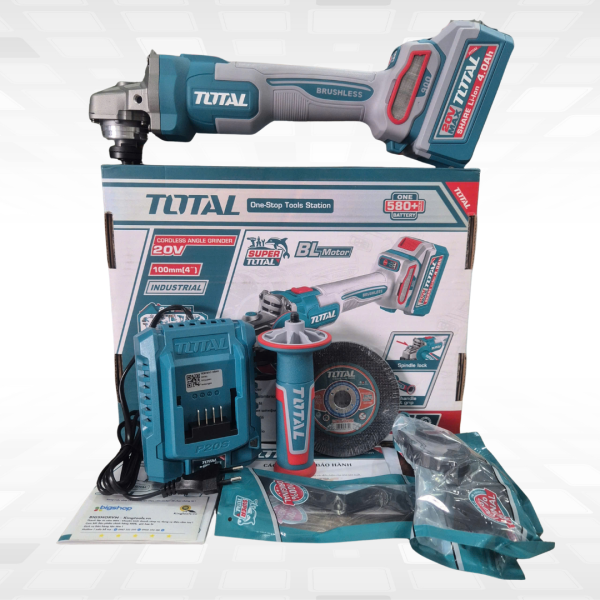 Máy mài góc dùng pin 20V TOTAL TAGLI261021 (1 pin 4.0Ah và sạc)