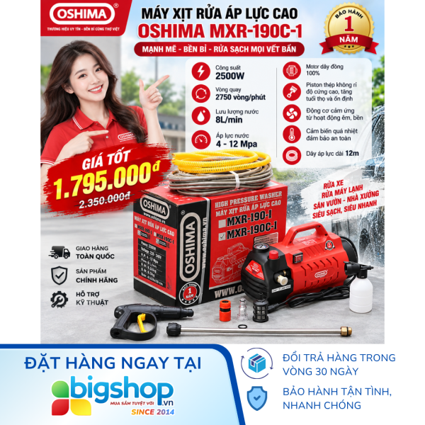 Máy xịt rửa OSHIMA MXR-190C-1 (CS 2500W, có chỉnh áp)