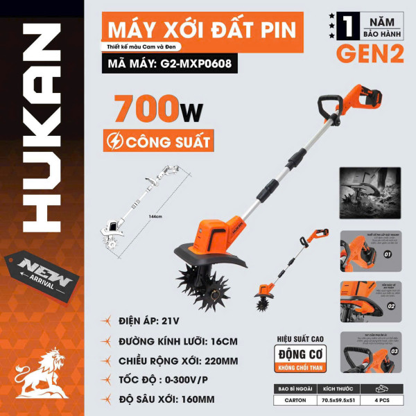 Thân Máy Xới Đất Pin 21V G2-MXP0608 (Gen 2) – Động Cơ Không Chổi Than, Xới Sâu 160mm
