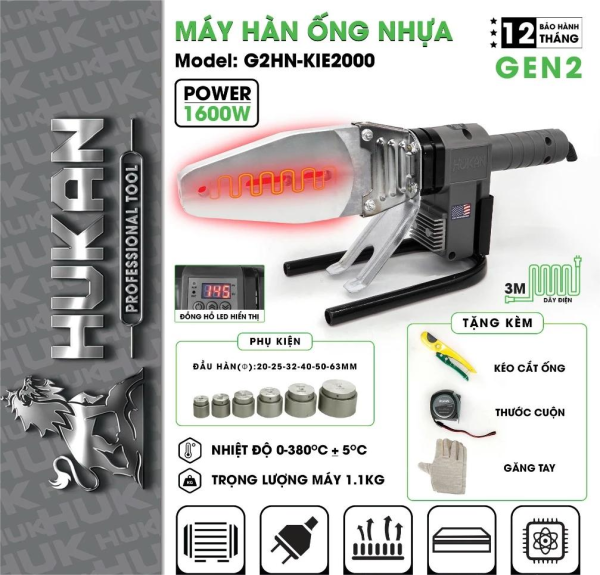 Máy hàn ống nhựa HUKAN G2HN-KIE2000, Công Suất 1600W