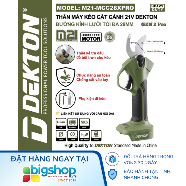 Kéo cắt cành pin 21V DEKTON M21-MCC28XPRO – Mở lưỡi 28mm