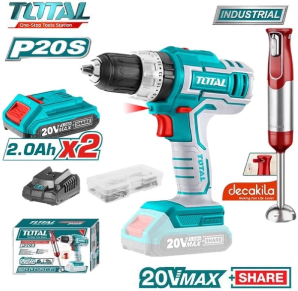 Bộ combo 2 máy dùng pin Total TOSLI22112 Bộ máy khoan búa 20V TIDLI20031 và máy xay cầm tay KMJB023R DECAKILA