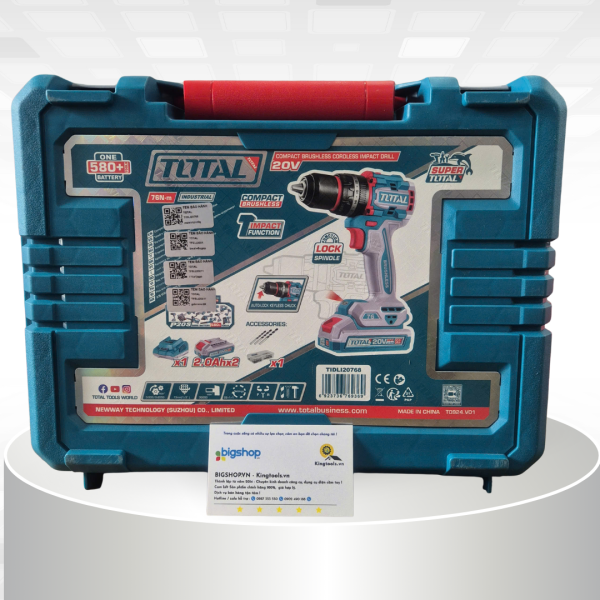 Máy Khoan Búa 76N  Dùng Pin 20V Total TIDLI20768 (2 Pin 2.0Ah, 1 Sạc)
