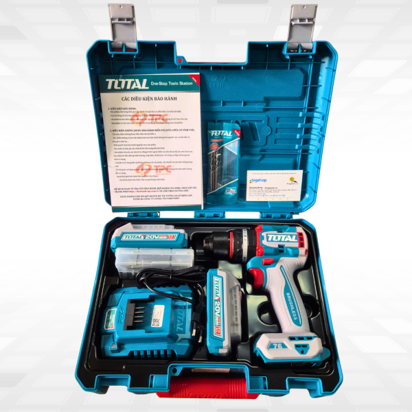 Máy Khoan Búa 76N  Dùng Pin 20V Total TIDLI20768 (2 Pin 2.0Ah, 1 Sạc)