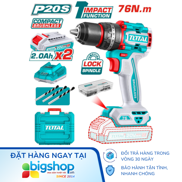 Máy Khoan Búa 76N  Dùng Pin 20V Total TIDLI20768 (2 Pin 2.0Ah, 1 Sạc)