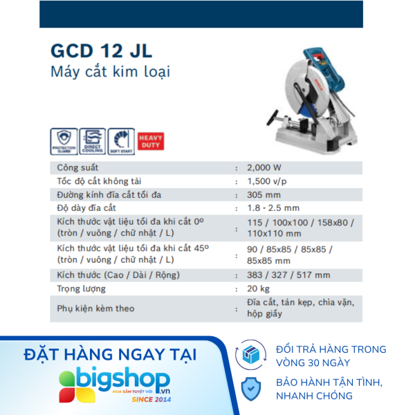 Máy cắt sắt inox lưỡi hợp kim Bosch GCD 12 JL (CS 2000W, lưỡi 305mm)