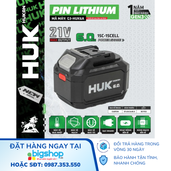 Pin Lithium 6.0Ah HUKAN G3-HUK6A (GEN 3, 21V)