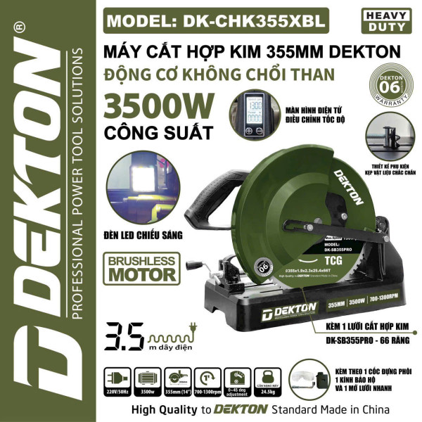 Máy cắt hợp kim 355mm DEKTON  DK-CHK355XBL, không chổi than