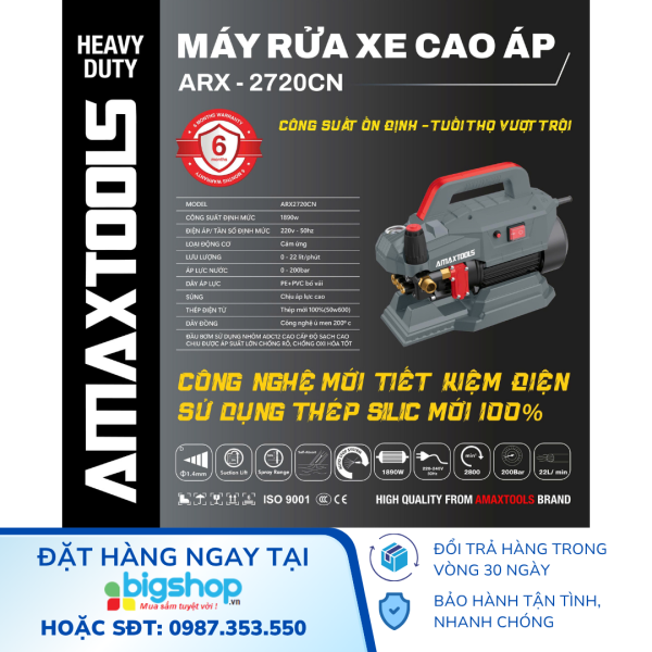 Máy Rửa Xe Amaxtools ARX-2720CN, có chỉnh áp