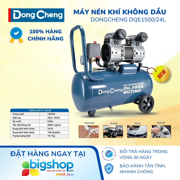 Máy nén khí không dầu 24L DONGCHENG DQE1500/24L - Công suất 1500W