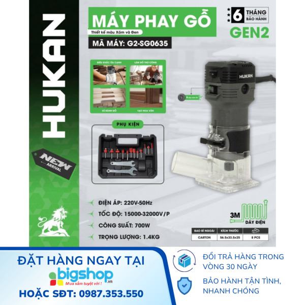 Máy phay gỗ HUKAN G2-SG0635 (GEN 2, CS 700W)