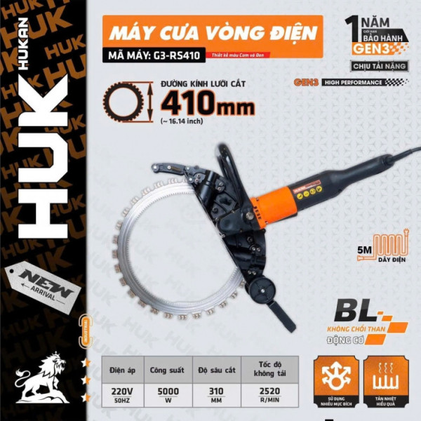 Máy cắt vòng bê tông 410mm Hukan G3-RS410 Brushless  
