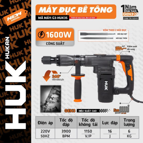 Máy đục bê tông (GEN 3) G3-HUK35 Hukan