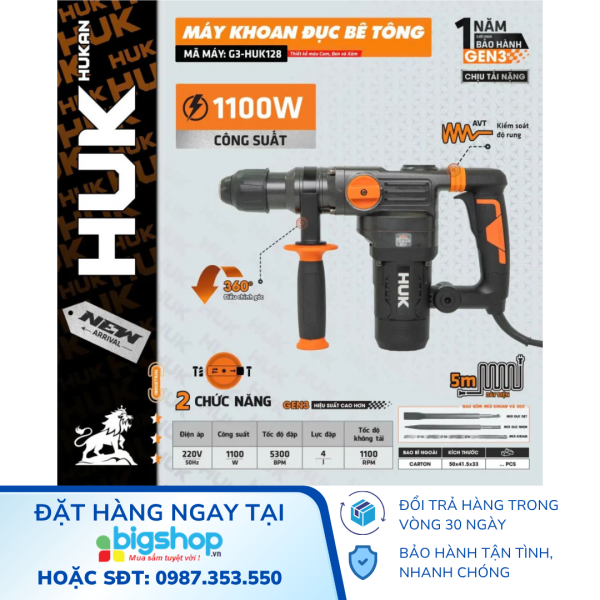 Máy khoan đục bê tông HUKAN G3-HUK128 (GEN 3)