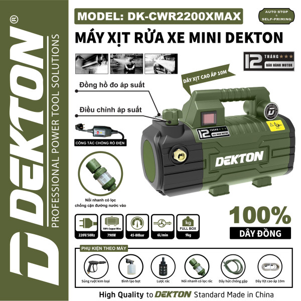 Máy Rửa Xe Dekton  DK-CWR2200XMAX– , 790W, Áp Lực 80Bar