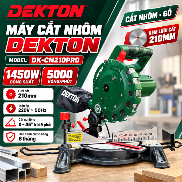 Máy Cắt Nhôm, Cắt Gỗ 210mm DETKTON DK-CN210PRO 1450W