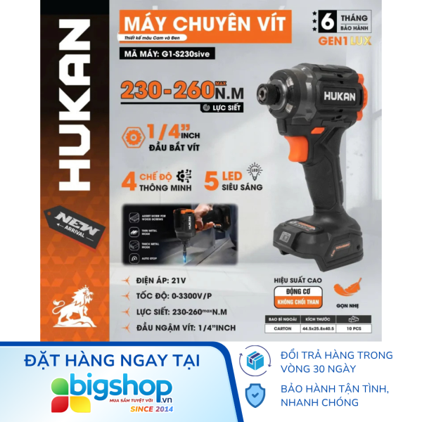 Máy chuyên vít dùng pin HUKAN G1-S230SIVE (GEN 1) - Đầu 1/4 inch, thân máy
