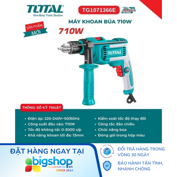 Máy Khoan Búa TOTAL TG1071366E (CS 710W, đầu kẹp 13mm)