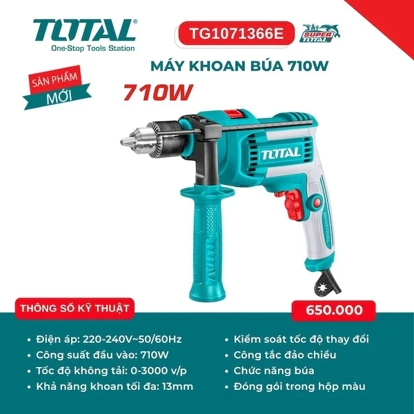 Máy Khoan Búa TOTAL TG1071366E 710W – Đầu Kẹp 13mm