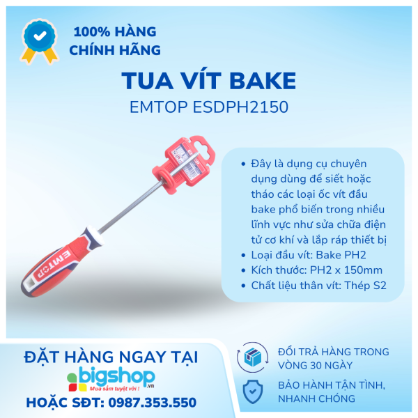 Tua vít bake (PH2x150mm) EMTOP ESDPH2150