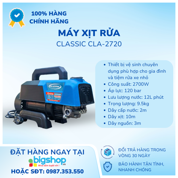 Máy xịt rửa 2700W 120 bar CLASSIC CLA-2720