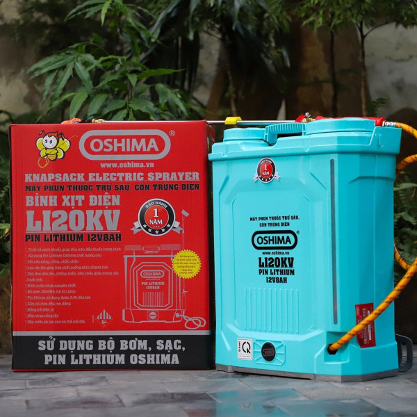 Máy phun thuốc trừ sâu, côn trùng điện OSHIMA Li20KV Xanh Pin lithium 12V8Ah