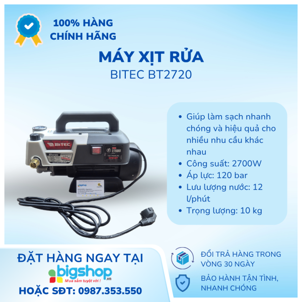 Máy xịt rửa Bitec BT2720, CS 2700W, 120Bar