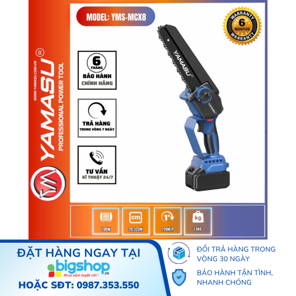 Máy Cưa Xích Cầm Tay Dùng Pin 21V Yamasu YMS-MCX08G2