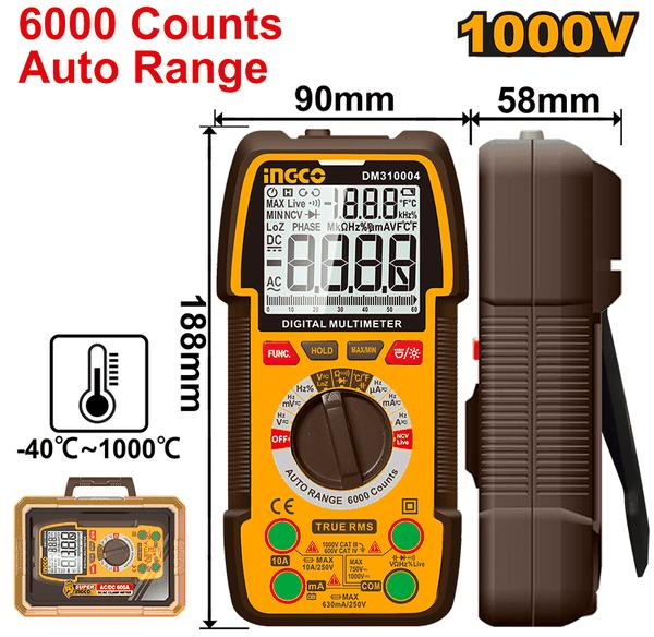 Đồng Hồ Vạn Năng Kỹ Thuật Số 1000V 6000 Số Đếm Tự Động DM310004 INGCO